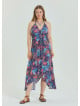 V Neck Backless Halter Neck Blue Plus Size Dress 4664